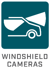 icon showing cameras' fields of view pointing out a vehicle's windshield and interior