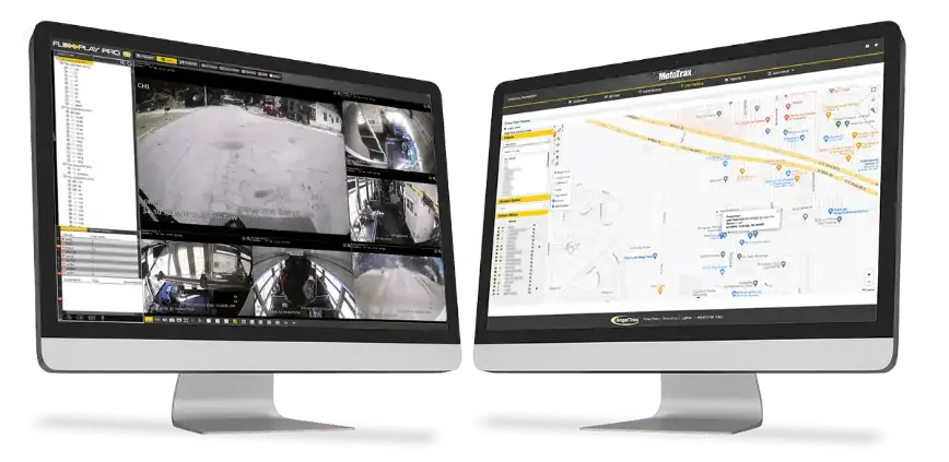 AngelTrax video and data management software displayed on monitors.